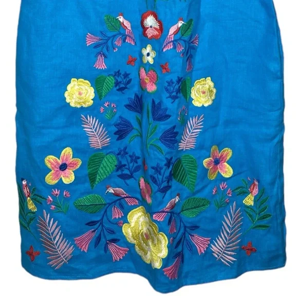 Boden Laura Linen Blue Lagoon Shift Dress Floral Embroidered Size 2R - Picture 5 of 16